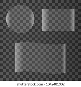 Vector modern transparent glass plates set on sample background. 