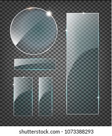 Vector modern transparent glass plates set on sample background. Illustration EPS10.