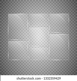 Vector modern transparent glass plates set on sample background. Eps10
