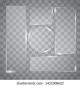 Vector modern transparent glass plates set on transparent background. Photo realistic vector illustration. 