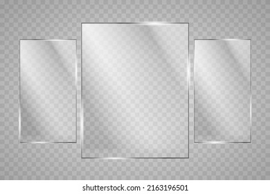 Vector modern transparent glass plates set on pattern background. Eps10
