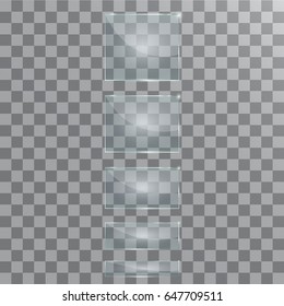 Vector modern transparent glass plates set on sample background. 