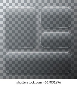 Vector modern transparent glass plates set on sample background.