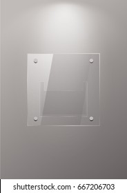 Vector modern transparent glass plates set on sample background.