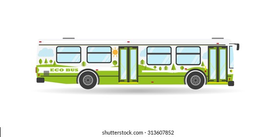 Vector Modern Transportation Flat City Transit Eco Bus Public Transport Isolated Travel Biofuel Green Vehicle Icon 