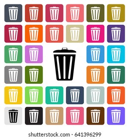 Vector modern Trash Bin flat design icon set in button.