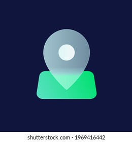 Vector modern trend icon in the style of glassmorphism with gradient, blur and transparency. Location with a geotag on the map