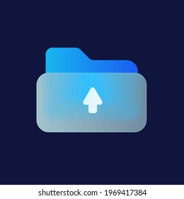 Vector modern trend icon in the style of glassmorphism with gradient, blur and transparency. File folder icon on your computer with an up arrow