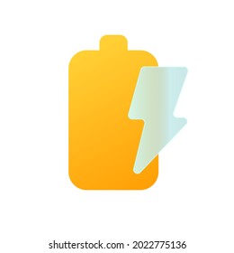 Vector modern trend icon in the style of glassmorphism with gradient, blur and transparency. Battery with lightning symbol and icon