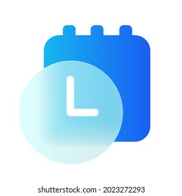 Vector modern trend icon in the style of glassmorphism with gradient, blur and transparency. calendar with clock symbol and icon