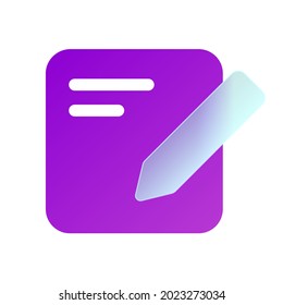 Icono de tendencia moderna vectorial en el estilo del glasmorfismo con gradiente, desenfoque y transparencia. símbolo de documento de edición e icono