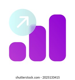 Vector modern trend icon in the style of glassmorphism with gradient, blur and transparency. chart growth symbol and icon