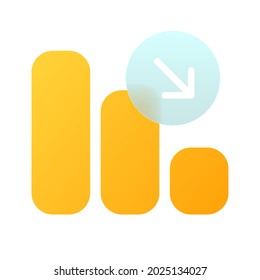 Vector modern trend icon in the style of glassmorphism with gradient, blur and transparency. chart drop symbol and icon