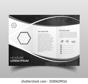 Vector modern tri-fold brochure design template with hi-tech polygonal background