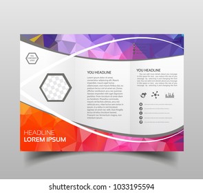 Vector modern tri-fold brochure design template with hi-tech polygonal background