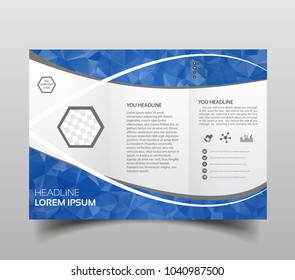 Vector modern tri-fold brochure design template with hi-tech polygonal background