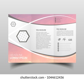 Vector modern tri-fold brochure design template with hi-tech polygonal background