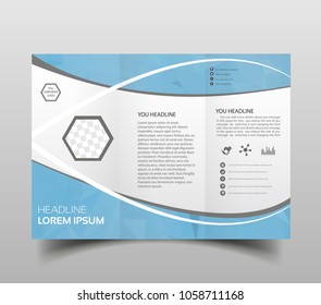 Vector modern tri-fold brochure design template with hi-tech polygonal background
