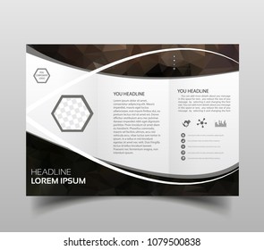 Vector modern tri-fold brochure design template with hi-tech polygonal background