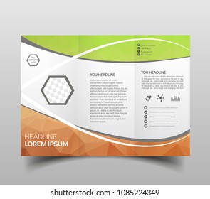 Vector modern tri-fold brochure design template with hi-tech polygonal background