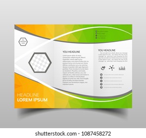 Vector modern tri-fold brochure design template with hi-tech polygonal background