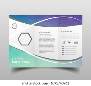 Vector modern tri-fold brochure design template with hi-tech polygonal background