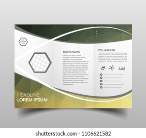 Vector modern tri-fold brochure design template with hi-tech polygonal background