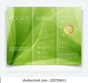 Vector modern tri-fold brochure design template with green smooth colorful background