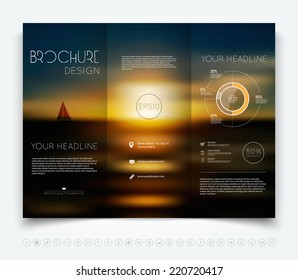 Vector modern tri-fold brochure design template with smooth colorful unfocused background