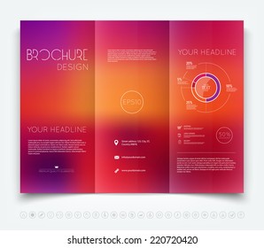 Vector modern tri-fold brochure design template with smooth and bright colorful unfocused background