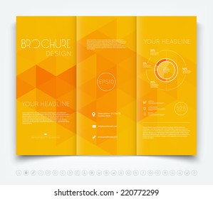 Vector modern tri-fold brochure design template with yellow triangular background