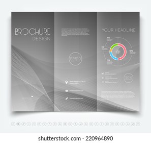 Plantilla de diseño de folleto tríptico moderno de Vector con fondo de onda dinámica suave gris