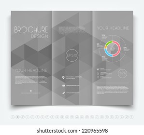 Vector modern tri-fold brochure design template with gray triangular background