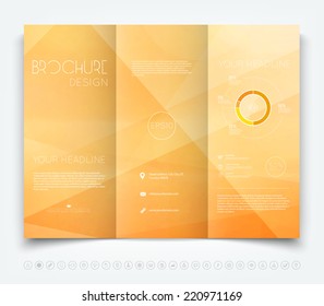 Vector modern tri-fold brochure design template with yellow geometric background