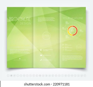 Vector modern tri-fold brochure design template with green geometric background