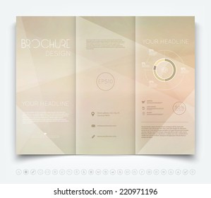 Vector modern tri-fold brochure design template with light beige geometric background