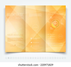 Vector modern tri-fold brochure design template with yellow geometric background