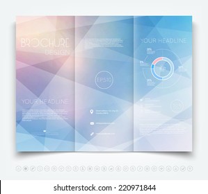 Vector modern tri-fold brochure design template with light geometric background