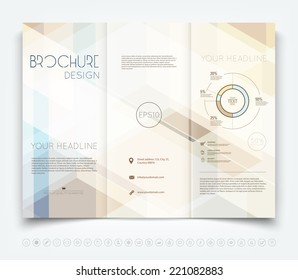 Vector modern tri-fold brochure design template with hi-tech polygonal background