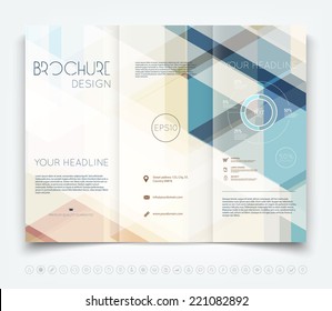 Vector modern tri-fold brochure design template with hi-tech polygonal background