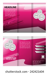 Vector modern tri-fold brochure design template with pink background 