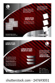 Vector modern tri-fold brochure design template with red background 