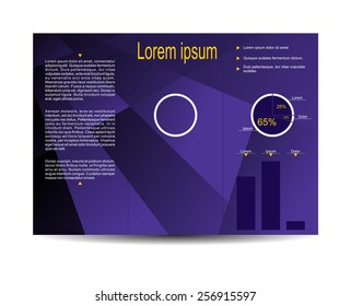 Vector modern tri-fold brochure design template with light blue polygonal background. Design for your content. Can be used as flyer, cover, business cards, envelope, and brochure background. 