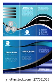 Vector modern tri-fold brochure design template with blue background
