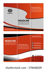 Vector modern tri-fold brochure design template with orange background
