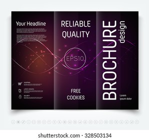 Vector modern tri-fold brochure design template with dark abstract background