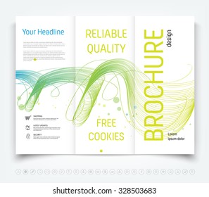 Vector modern tri-fold brochure design template with colorful dynamic swirl background