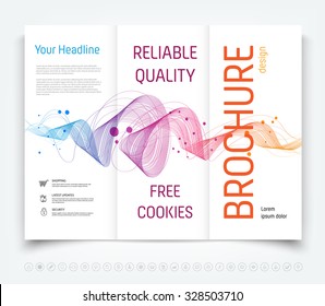 Vector modern tri-fold brochure design template with colorful dynamic swirl background