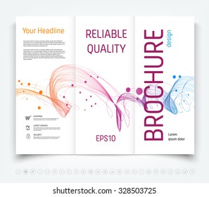 Vector modern tri-fold brochure design template with colorful dynamic swirl background