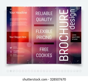 Vector modern tri-fold brochure design template with smooth blurred background